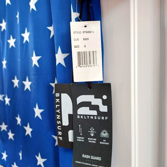 Brooklyn Surf Men's Rashguard T-shirt UVF 50+ Quick Dry Swim Top Sz Sm Clr-RWB - Picture 4 of 4